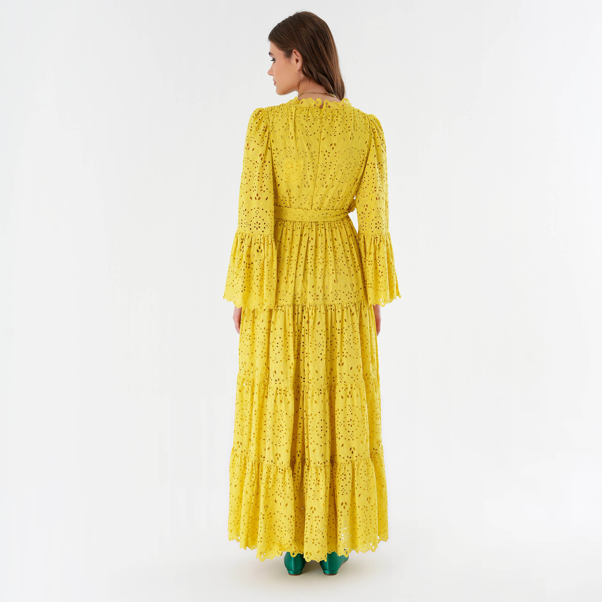 Elie Saab - Yellow Cotton Blend Embroidered Long Dress IT40